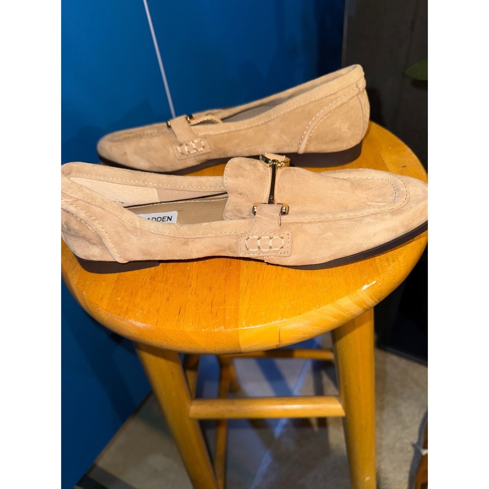 Steve Madden Tan Suede Bit Loafers Gold Hardware Slip On Flats Womens 7.5 - Picture 8 of 11